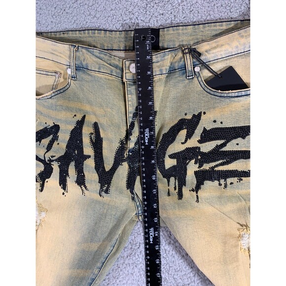 GFTD Los Angeles Men's Jeans Savage Wearable Art 42 Distressed Embellished NWT - Picture 11 of 12